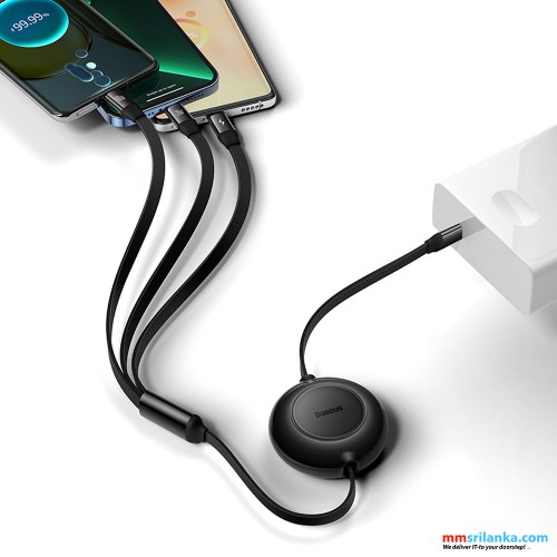 Baseus Bright Mirror 2 Type-C to M+L+C Series Retractable 3-in-1 Fast Charging Data Cable 100W 1.1m Black